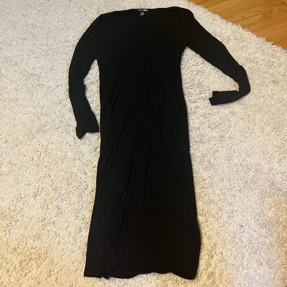 fashion nova black midi v neck dress size large